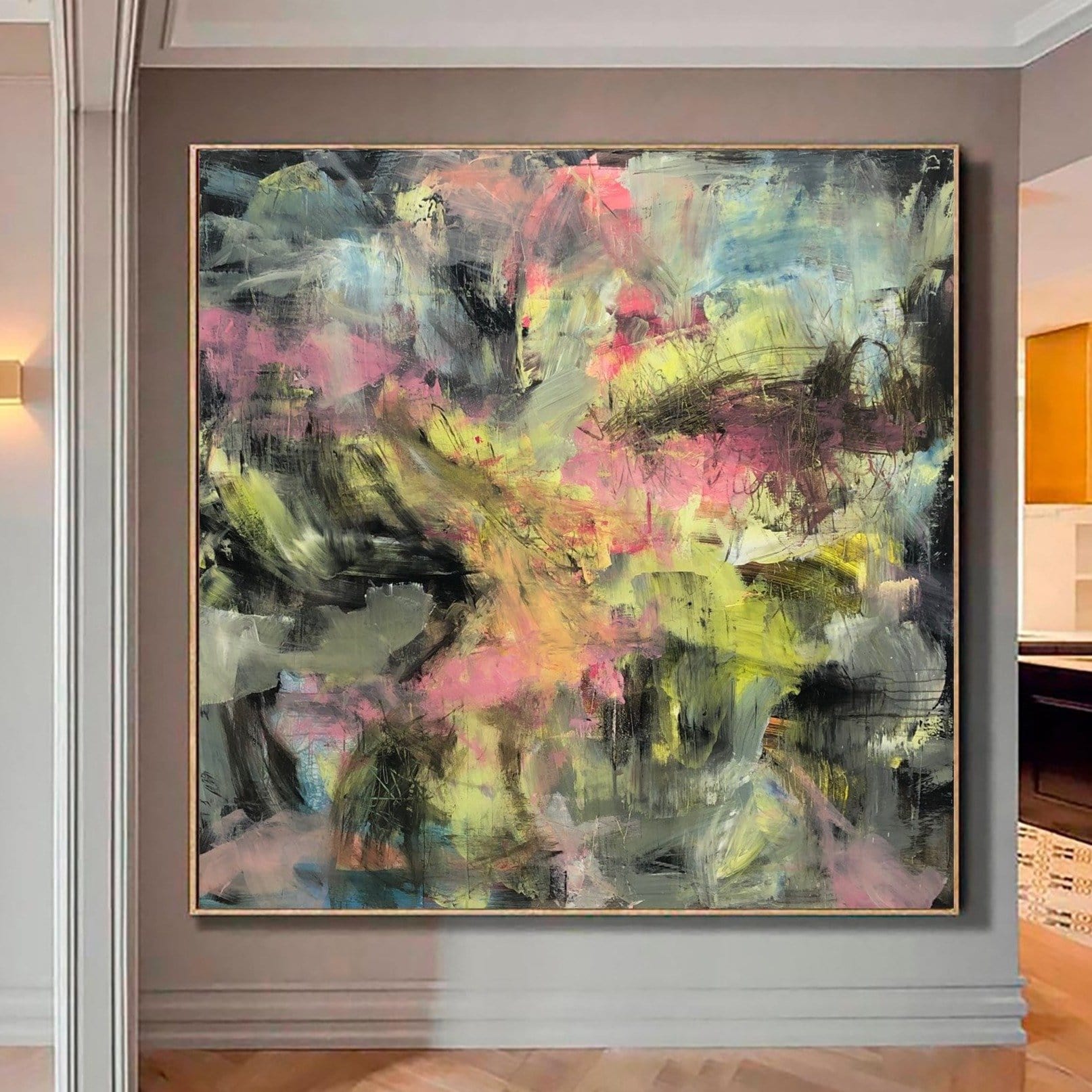 Pintura acrílica grande sobre lienzo, pintura abstracta moderna