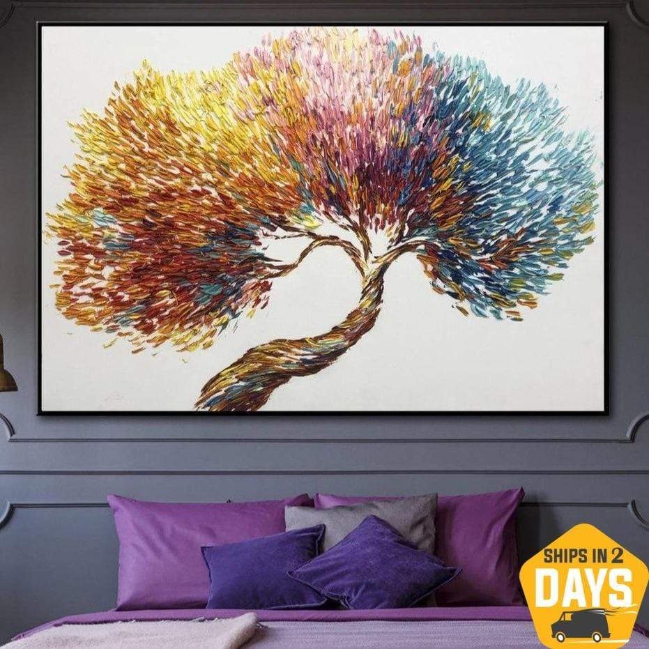 Grandes pinturas abstractas de árboles coloridos sobre lienzo moderno
