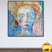 Grandes pinturas de fantasmas coloridas abstractas sobre lienzo Pintura al óleo con textura original Decoración de pared minimalista | PURPLE GHOST 40"x40"