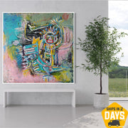 Original Colorful Human and Animal Acrylic Painting Abstract Urban Style Artwork Neo-Expressionism Wall Decor for Home | RIDER ON DRAGON 23.4"x23.4" - Trend Gallery Art | Original Abstract Paintings