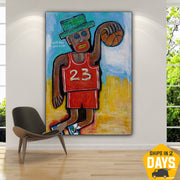 Abstract Basketball Player Colorful Custom Oil Portrait Original Sportsman Wall Art Neo-Expressionism Decor | BASKETEER 60"x40" - Trend Gallery Art | Original Abstract Paintings