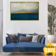 Pintura abstracta Pintura azul Pintura gris Pintura del océano Puesta de sol | WATERSCAPE