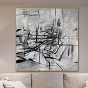 Arte de nieve original grande Pinturas figurativas abstractas en blanco y negro sobre lienzo Pintura al óleo creativa Arte de la pared Decoración | ARCTIC SPLIT 40"x40"