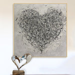 Arte de pared en blanco y negro Pintura de corazón original sobre lienzo Arte de amor Arte de pared romántico 40x40 Arte Pintura personalizada sobre decoración de cama | BLACK HEART