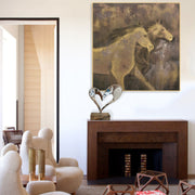 Pinturas abstractas de caballos sobre lienzo en colores marrones arte impresionista pintura moderna de caballos corriendo ilustraciones pintadas a mano | RUNNING HORSES