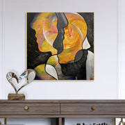 Pintura acrílica naranja abstracta grande Caras de arte figurativo Pintura abstracta sobre lienzo Pintura de lujo Decoración de pared moderna | A CROWD OF STRANGERS