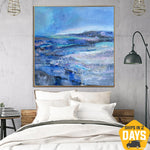 Pintura abstracta del océano del arte moderno en la pintura del mar de la pintura del agua de la pintura del color azul de la lona | BLUE WATER 40"x40"