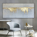 Pintura al óleo abstracta Pintura gris Hoja de oro Arte de la pared Pintura sobre lienzo | GOLDEN WATERFALL