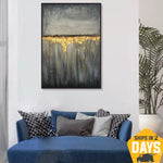Grandes pinturas abstractas grises sobre lienzo Oro Arte fino simple Arte de pared minimalista para decoración de hotel | GOLD RAIN