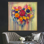 Flores corazón pinturas sobre lienzo amor pared arte de gran tamaño grueso colorido aceite mano arte | BOUQUET OF LOVE