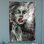 Pintura abstracta grande sobre lienzo Arte de pared de mujer fumadora original Pintura de moda de arte figurativo para decoración de pared estética | THE SMOKE