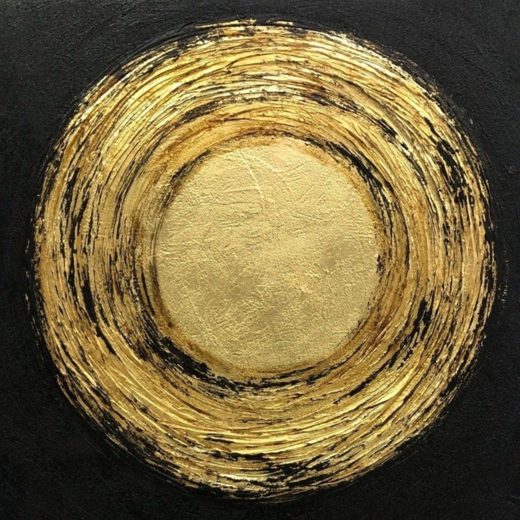 Pintura al óleo Original grande, pintura circular, lienzo negro, marco