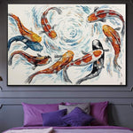 Pintura abstracta de pez Koi grande, arte de pez Koi Original, pintura Feng Shui | FISH POND