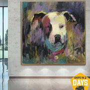 Pinturas abstractas originales de perros American Pitbull Pintura estética sobre lienzo Obras de arte acrílicas Arte expresionista Decoración para sala de estar | LIFELONG FRIEND 40"x40"