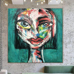 Pintura cubista grande Pintura original del arte pop Pintura original de la cara de la mujer Pintura creativa del arte pop | LADY BIRD
