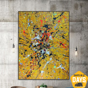 pintura al óleo de color amarillo abstracto pinturas coloridas originales sobre lienzo arte de pared creativo para oficina | YELLOW SPLASH 54"x39.4"
