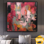 Pared grande lienzo arte mano arte pintura al óleo abstracto rojo pared arte aceite | FIRE 60"x60"