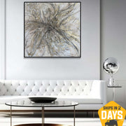 Pintura al óleo abstracta, arte de pared en blanco y negro, ilustraciones acrílicas de pan de oro para dormitorio | FETTERS OF THE SOUL 40"x40"