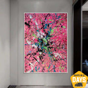 pintura al óleo coloreada creativa pinturas rosas abstractas sobre lienzo ilustraciones originales para la decoración de la sala de estar | PINK SPLASH 54"x39.4"