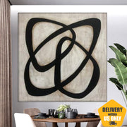 Abstract Black And White Shapes Paintings On Canvas, Original Handmade Oil Painting, Modern Indie Room Wall Decor for Home | DISARMAMENT 46"x46"