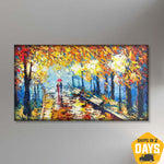 Pinturas abstractas de árboles sobre lienzo Colorido bosque de otoño Arte de pared bohemio Obra de arte moderna original para el hogar | CITY PARK 24"x36"