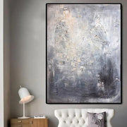 Arte abstracto en gris plateado y blanco Pintura en negro y gris | SILVER REFLECTION