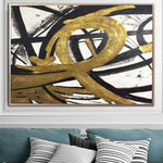 Lienzo abstracto grande Pintura dorada Pintura negra Pintura abstracta blanca | LOOP OF INFINITY
