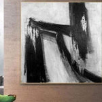 Obras de arte sobre lienzo, pintura grande de gran tamaño, arte de pared, estilo Franz Kline, arte en blanco y negro para el hogar moderno, pintura plateada, arte de pared | HIEROGLYPH