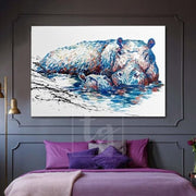 Pintura abstracta de hipopótamo grande Obra de arte original de hipopótamo | FIRST STEPS