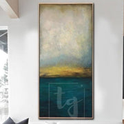 Pintura abstracta del mar Pintura abstracta azul Pintura gris Pintura al atardecer | WATERSCAPE