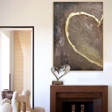 Gran corazón abstracto pintura sobre lienzo marrón pared arte pintado a mano arte empaste pintura regalo romántico para pareja obras de arte decoración del hogar | LOVE IS COMING