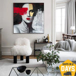 Pintura geométrica abstracta sobre lienzo Arte de pared en blanco y negro original Obra de arte moderna para sala de estar | ROTATION 50"x50"