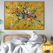 Pinturas coloridas originales sobre lienzo Arte de pared amarillo abstracto Obra de arte texturizada para decoración de sala de estar | YELLOW SPLASH 39.4"x54"