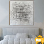 Pintura geométrica abstracta sobre lienzo Arte de pared en blanco y negro original Obra de arte moderna para sala de estar | ROTATION 50"x50"