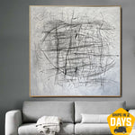Pintura original en blanco y negro sobre lienzo Obra de arte moderna abstracta Arte de pared gris creativo para el hogar | ROTATION 50"x50"