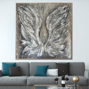 Pinturas de alas originales sobre lienzo Obra de arte monocromática Arte de pared con textura gris para decoración del hogar | LOST WINGS