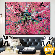 pintura al óleo rosa abstracta pinturas coloridas originales sobre lienzo arte de pared creativo para decoración del hogar | PINK SPLASH 39.4"x54"
