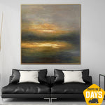 Pintura de decoración moderna abstracta sobre lienzo, tono brillante, pintura de resplandor dorado, arte de pared de puesta de sol | BRIGHT TONE 53"x53"