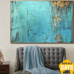 Pintura al óleo azul abstracta Obra de arte de hoja de oro original Estilo de óxido Arte de pared hecho a mano con textura Pintura colorida para decoración del hogar | ACE 40"x60"