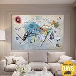 Original formas coloridas arte expresionista abstracto estilo Kandinsky pinturas sobre lienzo figuras geométricas ilustraciones para decoración de habitaciones | FIGURE AGILITY 42"x64"