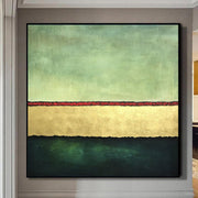 Pinturas modernas abstractas verdes sobre lienzo Arte de pared minimalista simple dorado Arte fino al óleo original para el interior del hotel | LAYERS OF FORTUNE