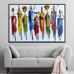 Grandes pinturas africanas coloridas abstractas sobre fondo blanco Obra de arte original al óleo Decoración de pared | THE GUARDS OF NATURE