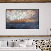 Pintura de pared original del arte del paisaje marino: pintura al óleo de hojas de oro azul marino sobre lienzo en tamaño personalizado y marco para una decoración de estilo náutico | NEAR THE BEACH