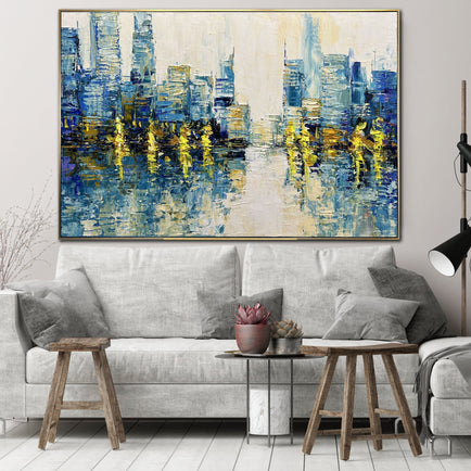 pintura al óleo abstracta de la ciudad lluviosa arte moderno atmosférico texturizado de la pared para la sala de estar | URBAN RAIN