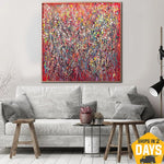 pinturas rojas abstractas sobre lienzo arte de pared colorido arte texturizado moderno para decoración de sala de estar | RED MADNESS 57"x57"
