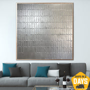 Abstract Silver Mesh Monochrome Paintings On Canvas Original Modern Artwork Texture Oil Painting Art for Living Room Decor | SILVER TILES 46"x46" - Trend Gallery Art | Original Abstract Paintings