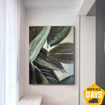 Grandes pinturas verdes sobre lienzo Obra de arte original de plantas Hojas abstractas Textura creativa Arte de pared para sala de estar Indie | PLANT LEAVES 57"x43.3"
