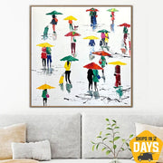 Personas originales con pinturas de paraguas sobre lienzo Pintura al óleo colorida abstracta para sala de estar | UMBRELLAS 50"x50"
