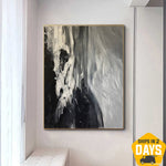 nieve pared arte avalancha pintura sobre lienzo blanco y negro pintura hecha a mano arte creativo para la decoración de la sala de estar | SNOW AVALANCHE 48"x36"
