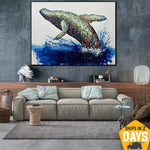 Arte original de la ballena Pintura al óleo animal abstracta Impasto creativo Colorido hecho a mano Arte de la pared Decoración para el hogar | GREAT WHALE 48"x64"